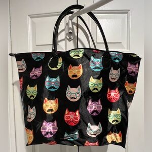 Super Cute🐱Colorful Cats in Glasses Print Tote Bag, Zip Top , Sturdy Handles